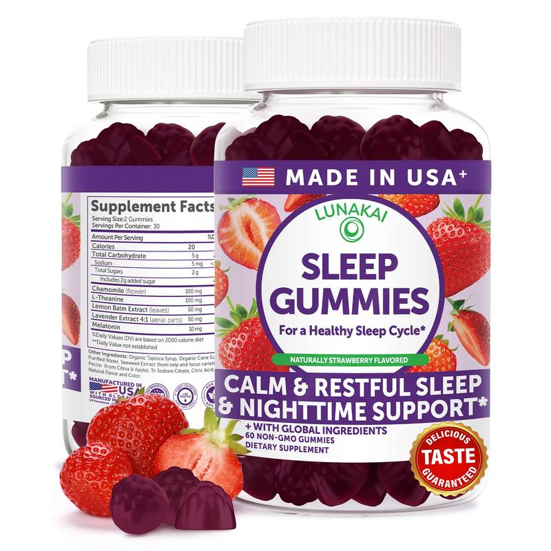 Lunakai USA Made Sleep Gummies for Adults with Melatonin 10mg, L-Theanine, Chamomile & Lavender – 5-in-1 Natural Daily Sleep Aid, Vegan Melatonin Gummies, Non-GMO Sleeping Supplements, 60ct