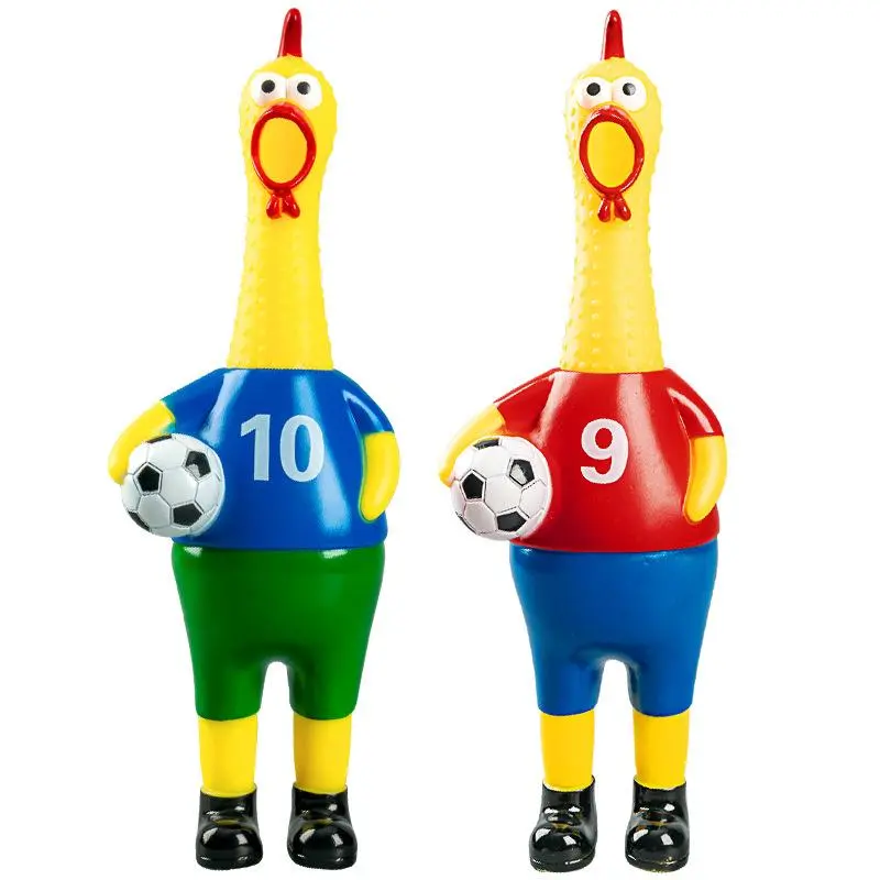 Screaming Chicken Figurines – Interactive Novelty Collectible, Plastic Chicken Statues for Football Party Decor, Funny Gift, Themed Party & Hilarious Props (Blue & Red)