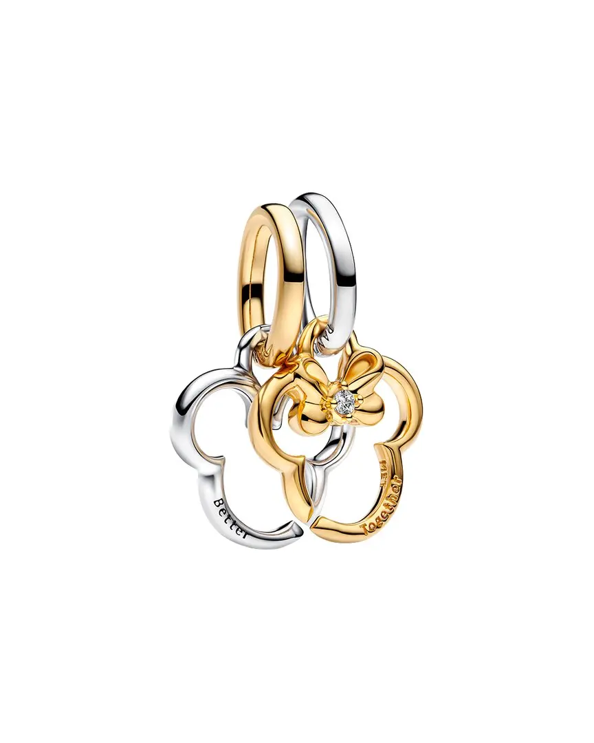 Pandora x Disney Silver & 14K Plated CZ Mickey Mouse & Minnie Mouse Splittable  Dangle Charm