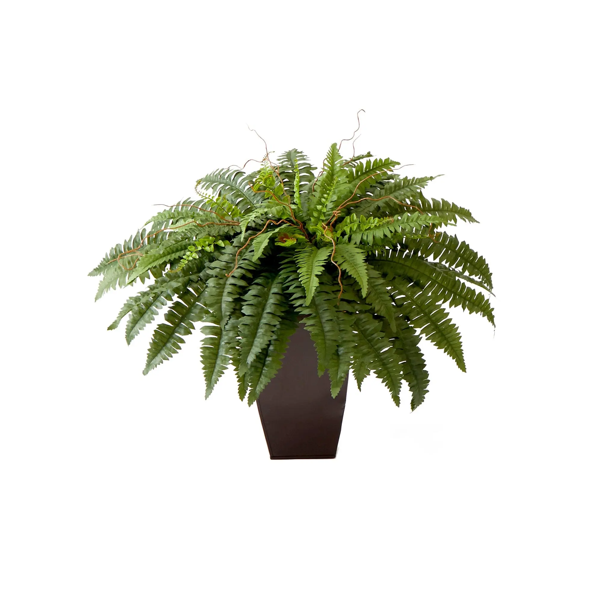 23in Decorative Bendable Adjustable Artificial Boston Fern DIY Kit, Rectangular Bronze Tapered Metal Planter with Included Styrofoam - Home Decor Floral Accent, Floral Decor