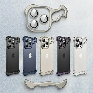Metal Corner Pad Case For iPhone 15 14 13 Pro Max Lens Film Naked Frameless