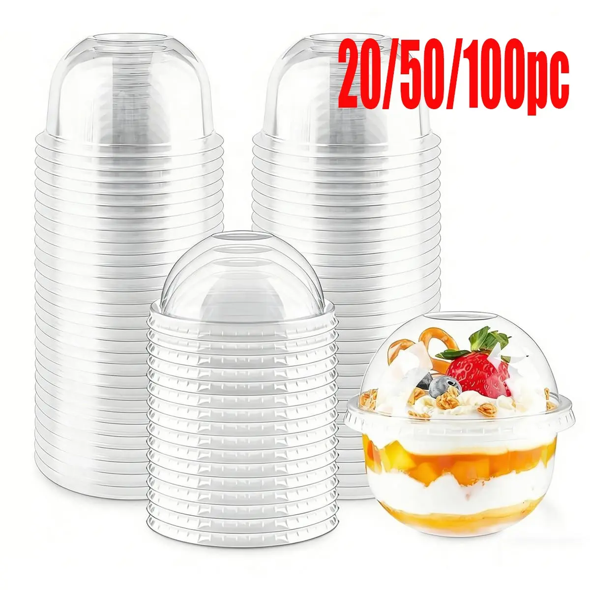 20/50/100pcs Ice Cream Cake Cups with Lid, Dessert Cups with Lids, Tea Cup, Fruit Yogurt Pudding Cups, Elegant Clear Plastic Party Cups, Perfect for Festivals, Parties, Outdoor Use, Dessert Shops, Disposable Tableware Supplies