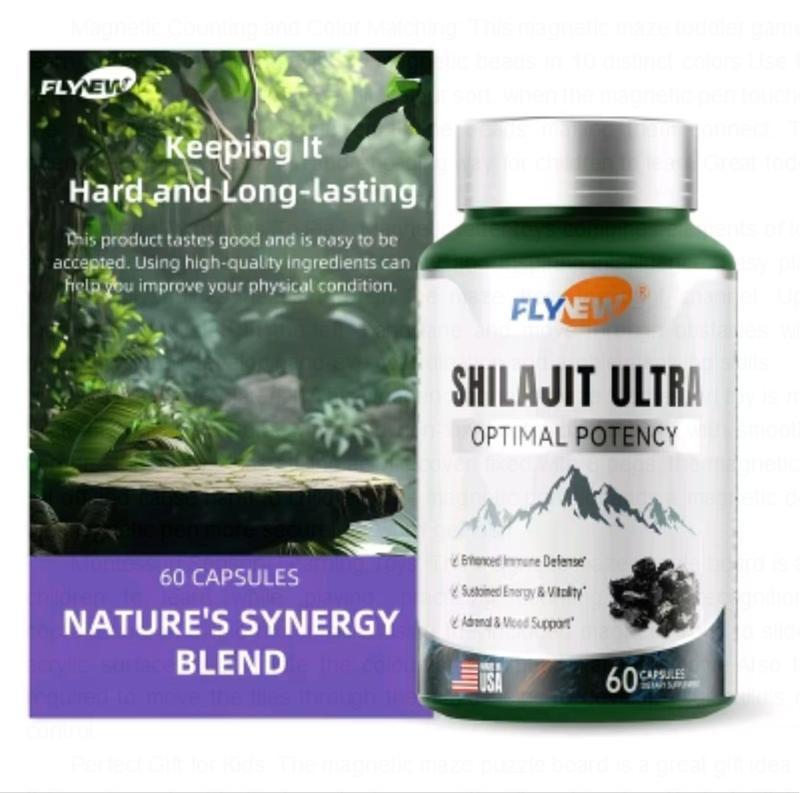 FLYNEW Optimal Potency | Shilajit Ultra | Adaptogen Energy Stamina Immune Antioxidants | Made in USA | 60 Capsules | gym edible dietary muscle repair