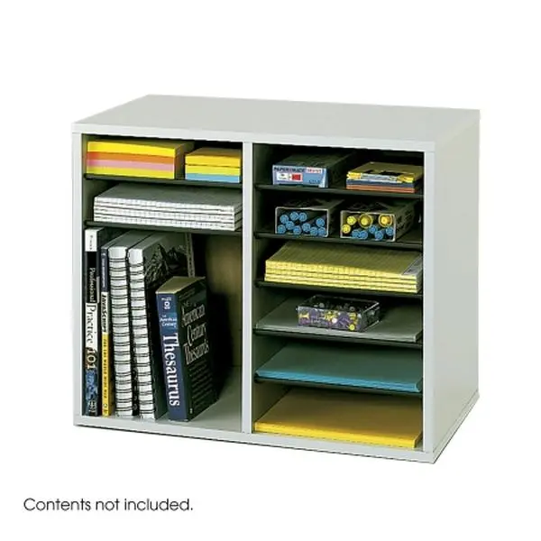 Safco 9420GR Gray Wood Adjustable 12-Compartment Literature Organizer - Letter Size Stationery Storage, Paperwork Holder, Office Supplies Caddy, Desk Accessory, Stationery Storage Organizer