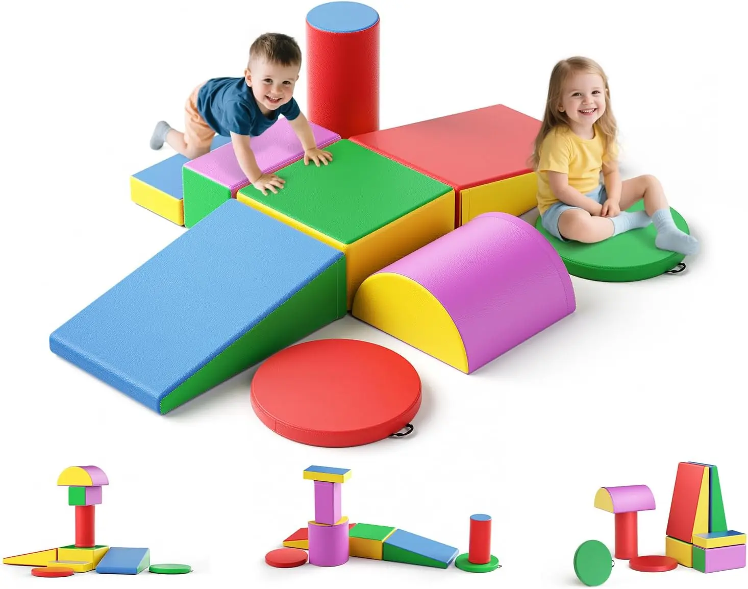 Colorful Soft Foam Climb & Crawl Blocks Play Set - 9-Piece Indoor Toddler Activity Climber with Cushion Pad for Kids Age 1+, Colorful Blocks