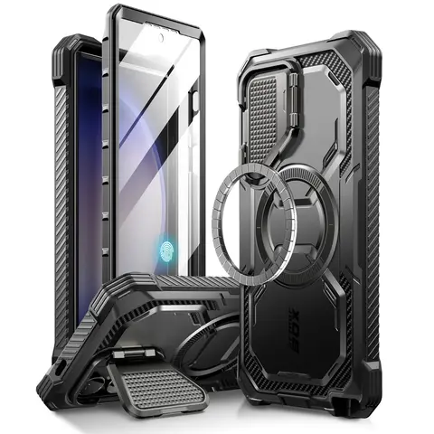i-Blason Armorbox for Samsung Galaxy S24/S24 Plus/S24 Ultra/S23/S23 Plus/S23 Ultra/S23 FE Case with Built-in Screen Protector, [2 Front Frames] Full-Body Rugged Anti-Slip Bumper Case with Kickstand & Belt Clip Holster