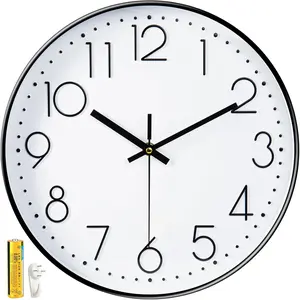 Wall Clock 12 Inch Wall Clocks Non-Ticking  Operated with Stereoscopic Dial Ultra-Quiet Movement Quartz for Office Classroom School Home Living Room Bedroom Kitchen