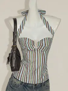 ARTYOTI Striped Uncovered Spine Neckband Blouse Summer Outfit Preppy Style