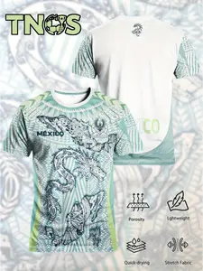 Mexican Special Edition Men's Football Jersey, Aztec Round Neck Comfortable Sport Shirt, Soccer Shirt, Maya Civilization Aztec Print, Ideal for Mexico Games