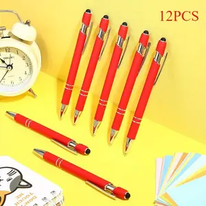 12 pcs Metal touch pen printing logo signature pen black Ink Ballpoint Pen with Stylus Tip for Touch Screens Coworkers, Family, Colleagues, Office Fashion Accessories