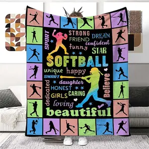 Softball Pattern Blanket, 1 Count Air-conditioned Room Blanket, Warm Nap Throw Blanket for Home Office Travel, Gift for Softball Player