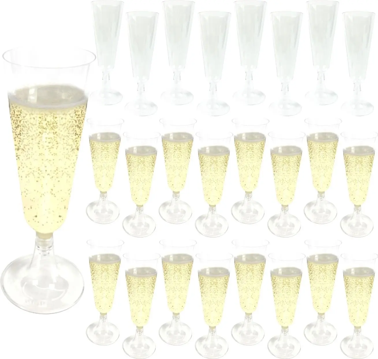 Flutes Plastic,25 Pack Disposable Champagne Glasses,Clear Stemless Shot Martini Wine Glasses,New Years Party Wedding