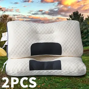 2PCS High-Quality Knitted Massage Neck Pillows | Adjustable Ergonomic Support, High-Quality Pillow Core, Removable Pillowcase, Vacuum Compression Technology, Medium Soft Firmness, Portable for Comfortable Sleep Pillow Core