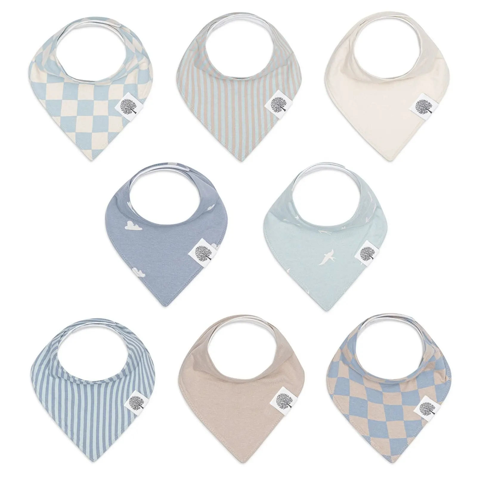 Cloud Bandana Bib Set (8 Pack) – Absorbent Cotton Bibs for Teething & Drool, Ages 3–36 Months