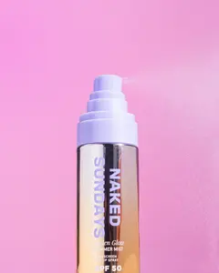 Naked Sundays SPF 50 Golden Glow Glitter Setting Spray – Broad Spectrum UVA/UVB Protection, Shimmering Glowy Makeup Setting Mist for Face and Body, Lightweight Non-Greasy Finish, 75ml