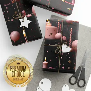 Pink and Black Birthday Wrapping Paper, Pink Wrap, Punk Birthday Gift Wrap, Girl Scrapbooking Paper, Pink Black Celebrating Wrapping Paper