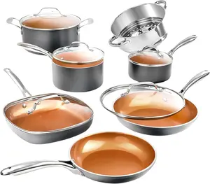 Gotham Steel 12Pc Pots and Pans Set Non Stick, Ceramic Cookware Set, Nonstick, Nontoxic, Oven & Dishwasher Safe, Stay Cool Handles Ceramic Cookware Set, No Forever Chemicals, Copper
