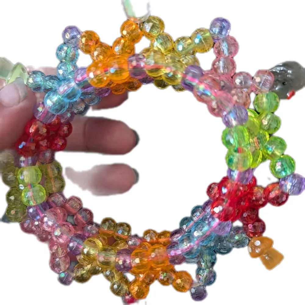 Kandi Cuff - Colorful Beaded Bracelet with Iridescent Beads for Festive Outfits