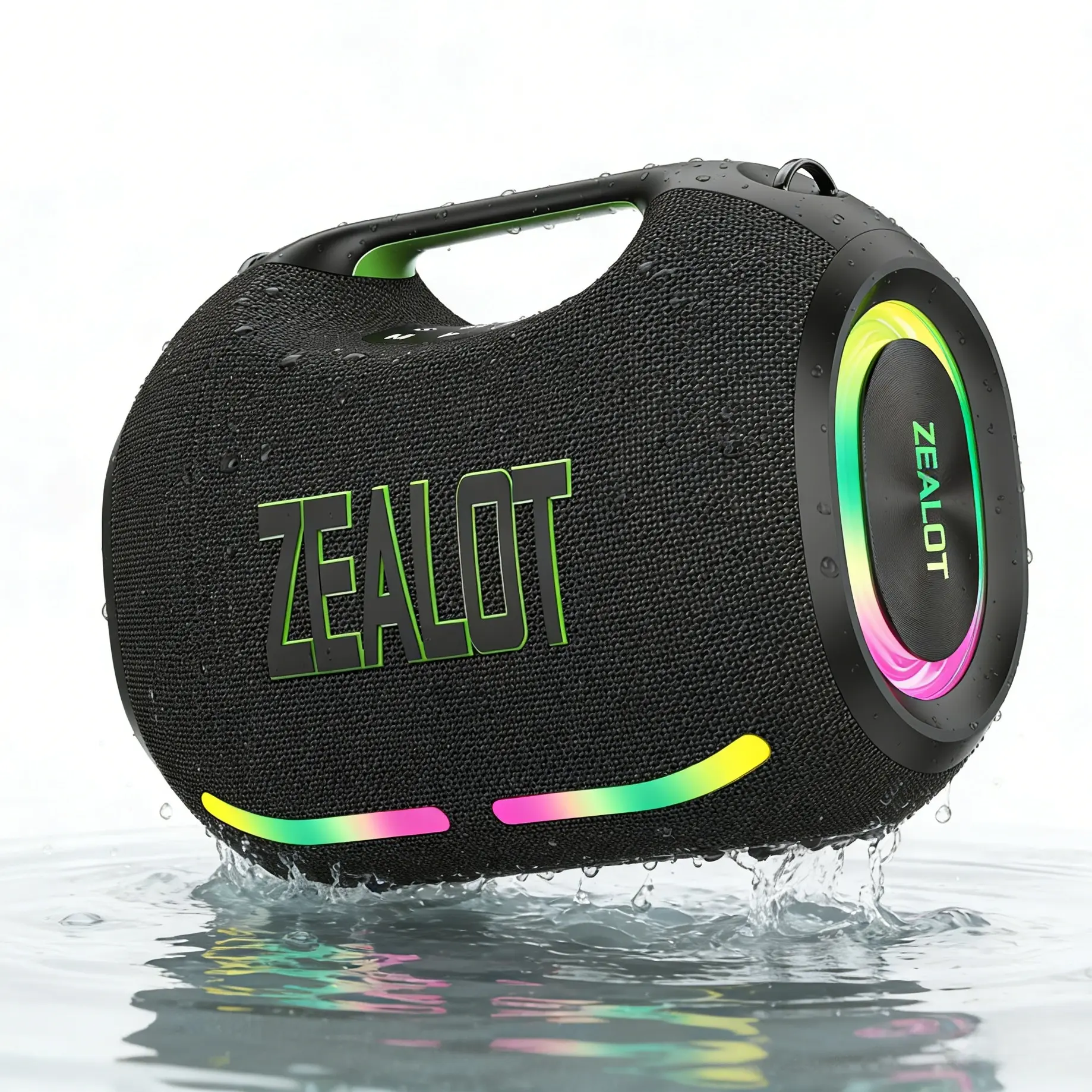 120W Bluetooth Speaker ZEALOT, IPX7 Waterproof Portable Speaker, Deep Bass, 24000mAh Battery, RGB Rhythm Effects, Handheld & Shoulder Strap, DSP/PD/Power Bank/BT5.4, Suitable for Home, Gym, Gift.