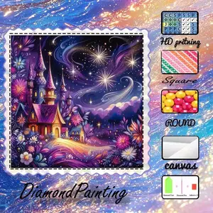 DIY 5D Flocking Fabric Diamond Painting Craft Set, Diamond Painting Kits, AB Rhinestones, Fairy Dust Rhinestones, Castle, Star, Flower Diamond Embroidery, Diamond Art Kit, Wall Decoration, Gift for Family, Friends