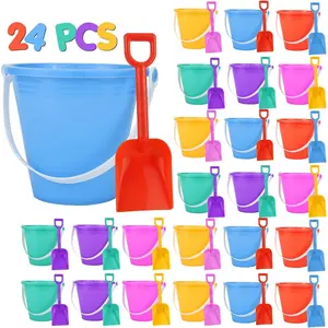5 Inch Sand Beach Buckets Pail with Shovels Water Bucket for Beach Fun Great Summer Party Accessory (24 Bucket+24 Shovels)