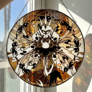 Mystic Moth Stained Glass Suncatcher  | Boho Sun Catcher Window Decor | Handmade Style Mosaic Glass Art | Witchy Aesthetic Home Decor | Sunlight Rainbow Prism Hanging Ornament | Unique Gift for Her Viral TikTok Home Decor