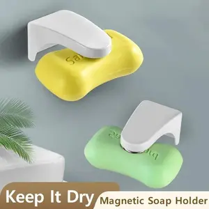 Portable Soap Box Magnetic Soap Holder No Installation Needed Drain Soap Holder for Bathroom Toilet Non-Metal