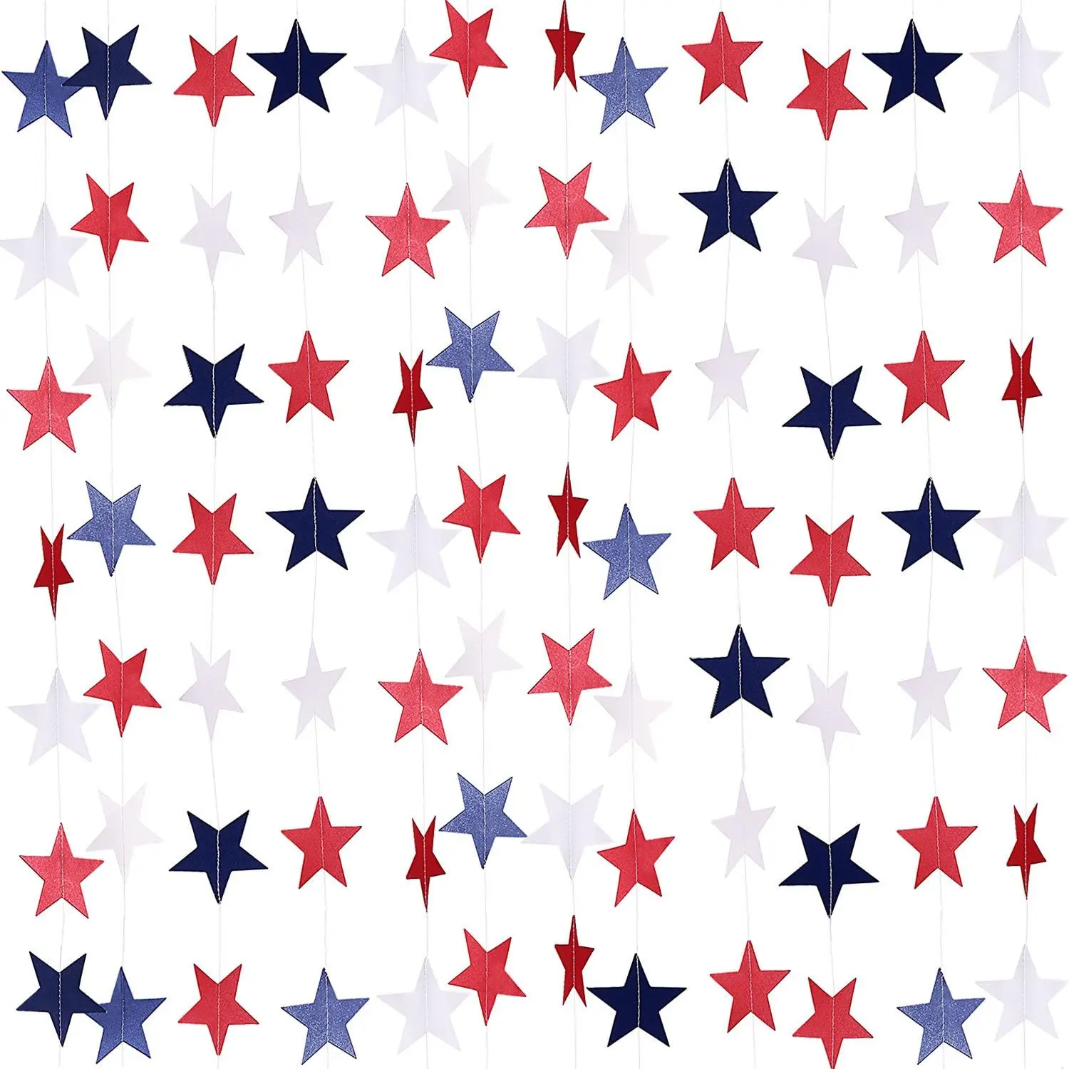 Total 52.5Ft Patriotic Star Streamers Banner Blue Red White Star Garland American Flag Decor for 4th of July, Memorial Day, Veterans Day, Independence Labor Celebration Decorations