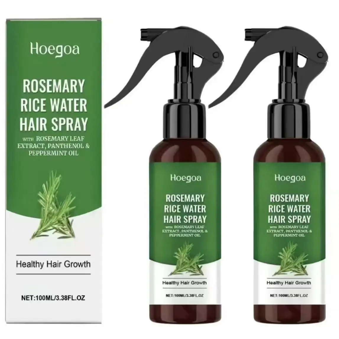 【 Buy 1 Get 1 Free 】 Rosemary Rice Water Spray with Leave-In Conditioner, 100ml /3.38FL.OZ Natural Extract Hair Treatment, Non-Greasy Fast-Absorbing Frizz Shield for Damaged Hair Repair & Soft, Smooth Results