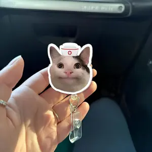 Funny Nurse Cat Sparkly Retractable Badge Reel Cute Kitty Meme Acrylic ID Holder For Registered Nurse RN LPN CNA Medical Work Accessory