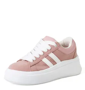 Tenis 4C1862TB - Pink Round Toe Sneakers with White Laces & Stripes for All Seasons Comfortable & Stylish Design