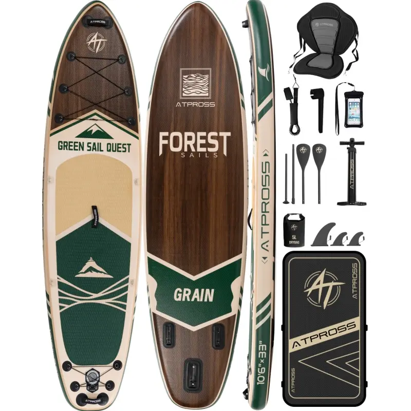 Multi Purpose Inflatable Stand Up Paddleboard 10'6"x33" - Extra Wide Stable Base SUP for Adults, Kayak Seat, Anti-Slip EVA Deck, 400lbs Capacity, Complete Kit with Waterproof Phone Bag for Traveling Yoga & Fishing, Outdoor Paddle, Inflatable Water, Sport