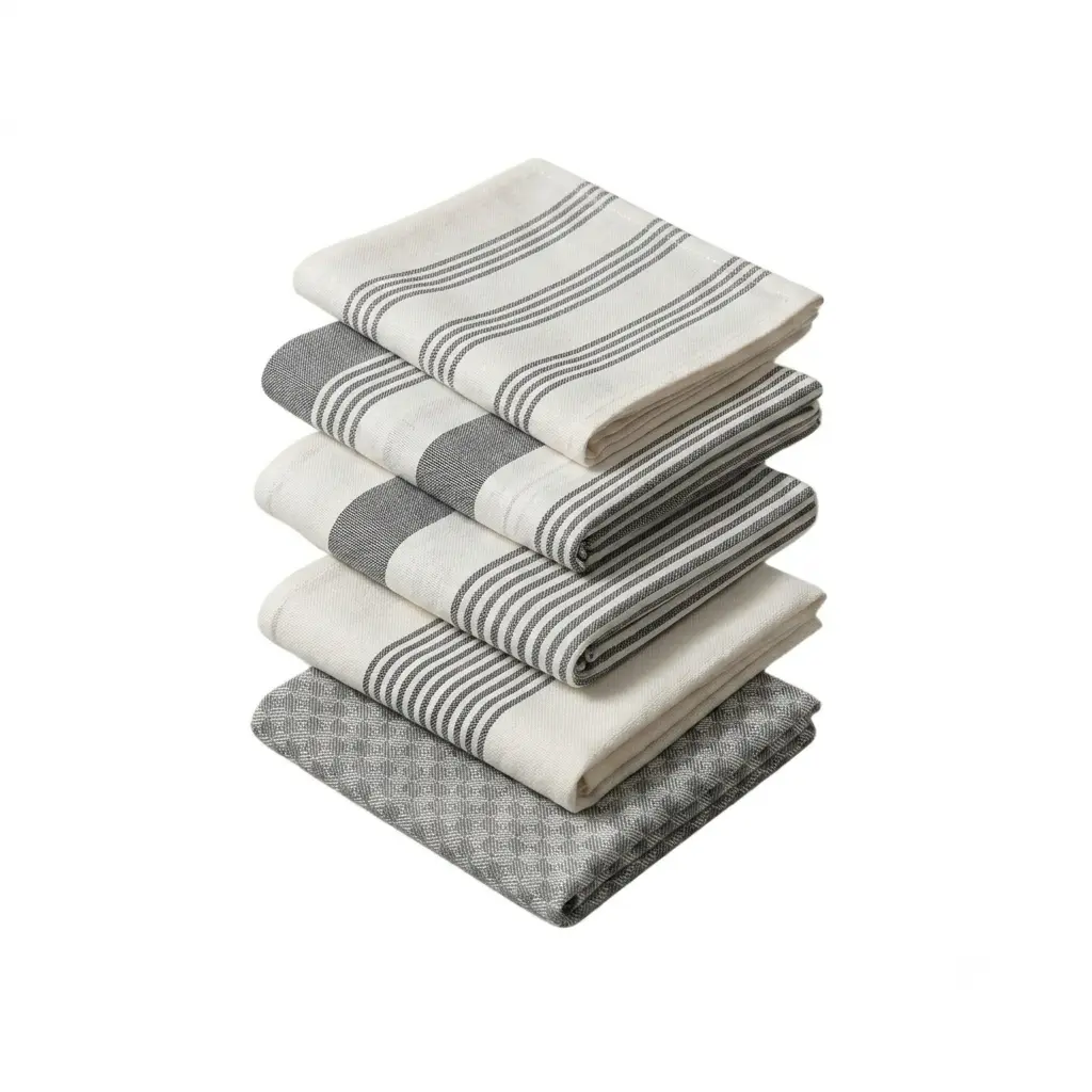 5-Pack 100% Premium Cotton Striped Cloth Towels (16"x28") - Ultra Absorbent, Quick Dry, Durable Kit & Assorted Cleaning Cloths for Kitchen Dish, Hand Drying Household Use