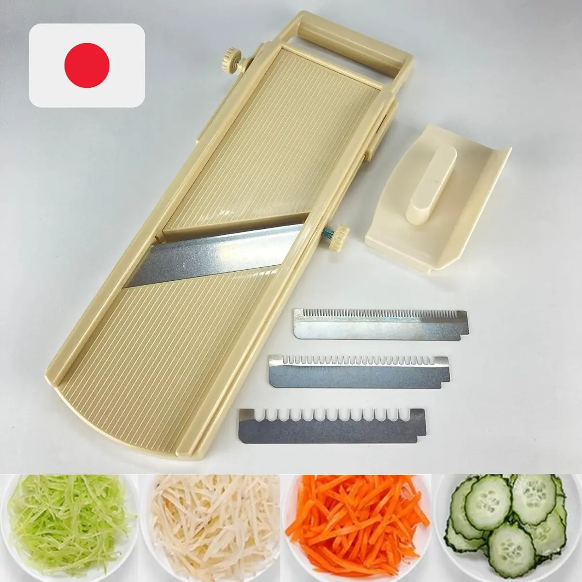 Made in Japan Japanese Mandoline Slicer with Stainless Steel Blade - Kitchen Utensil for Shaped Vegetable, Fruit Slicing and Peeling Tasks