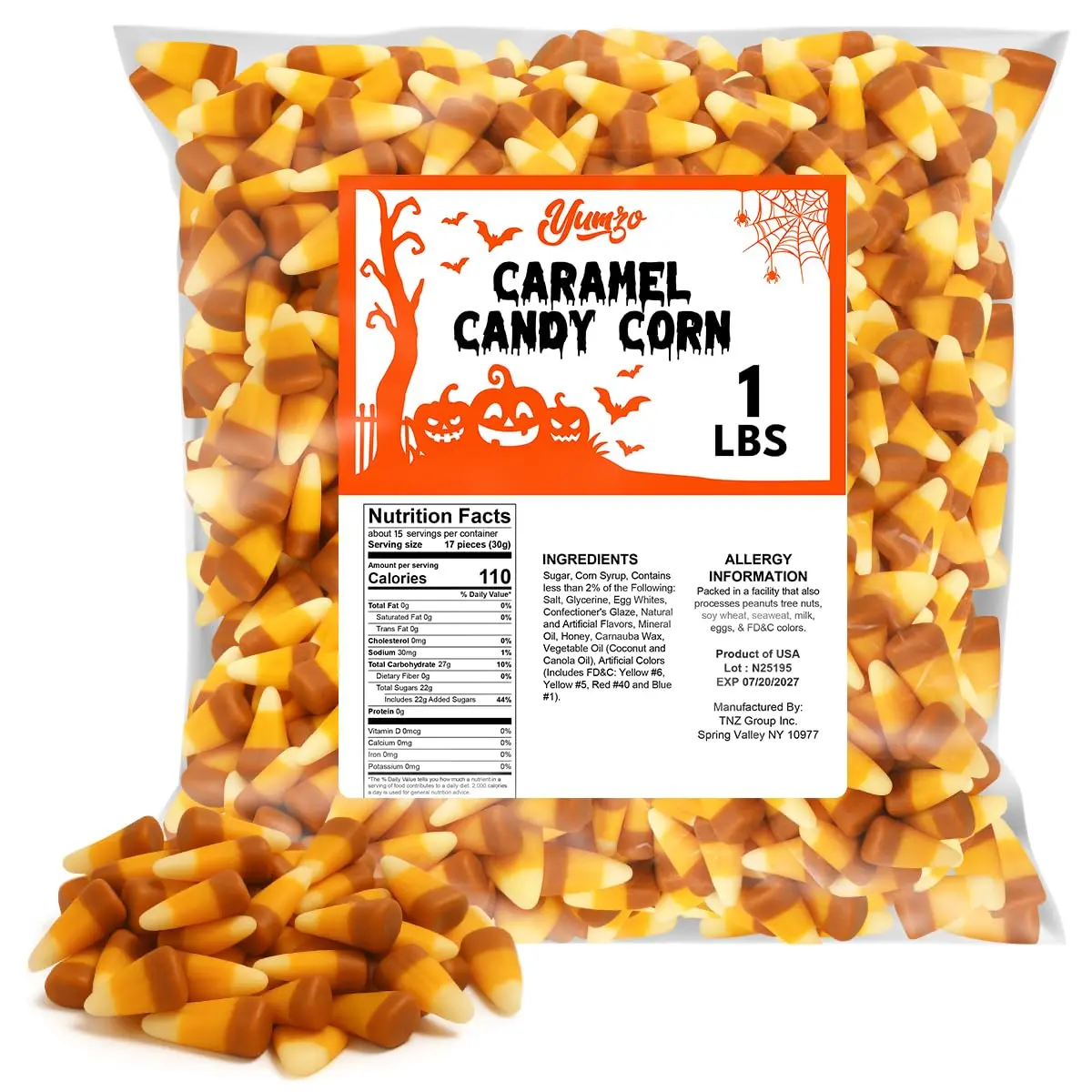 YUMZO Caramel-Flavored Candy Corn Snack, 1 lb Bulk Pack for Halloween Sweet Treats