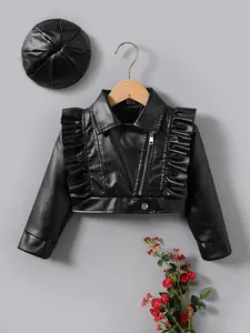 Trendy Short Cropped Leather Jacket for Girls, Stylish Turn-Down Collar Design, Perfect for Spring & Fall, Streetwear Fashion Outerwear