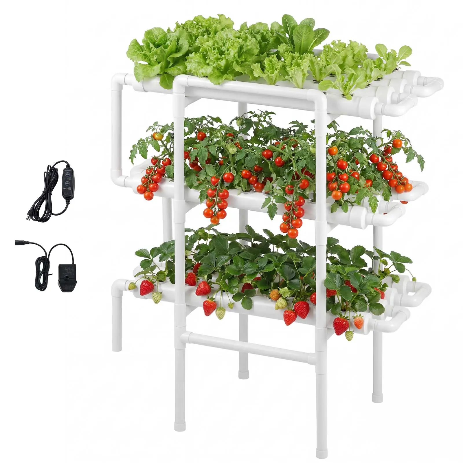 【SummerFinds】VEVOR Hydroponics Growing System Kit, 3-Tier 108 Sites UPVC Pipe Hydroponic Grow Kit with Timed Irrigation, Thickened Hydroponic Pipes, Indoor Home Garden Vegetable Planting Grow Kits for Fruit Herb
