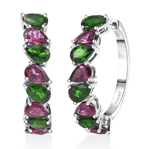 D'Joy Rhodolite Garnet and Chrome Diopside 7.35 ctw Leaves Earrings in Rhodium Over Sterling Silver Christmas Gifts
