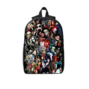 Classic Horror Movie Villains Characters Collage Sticker Print Backpack Horror Fan Breathable Shoulder Strap Student School Book Bag For Teens Boys Girls