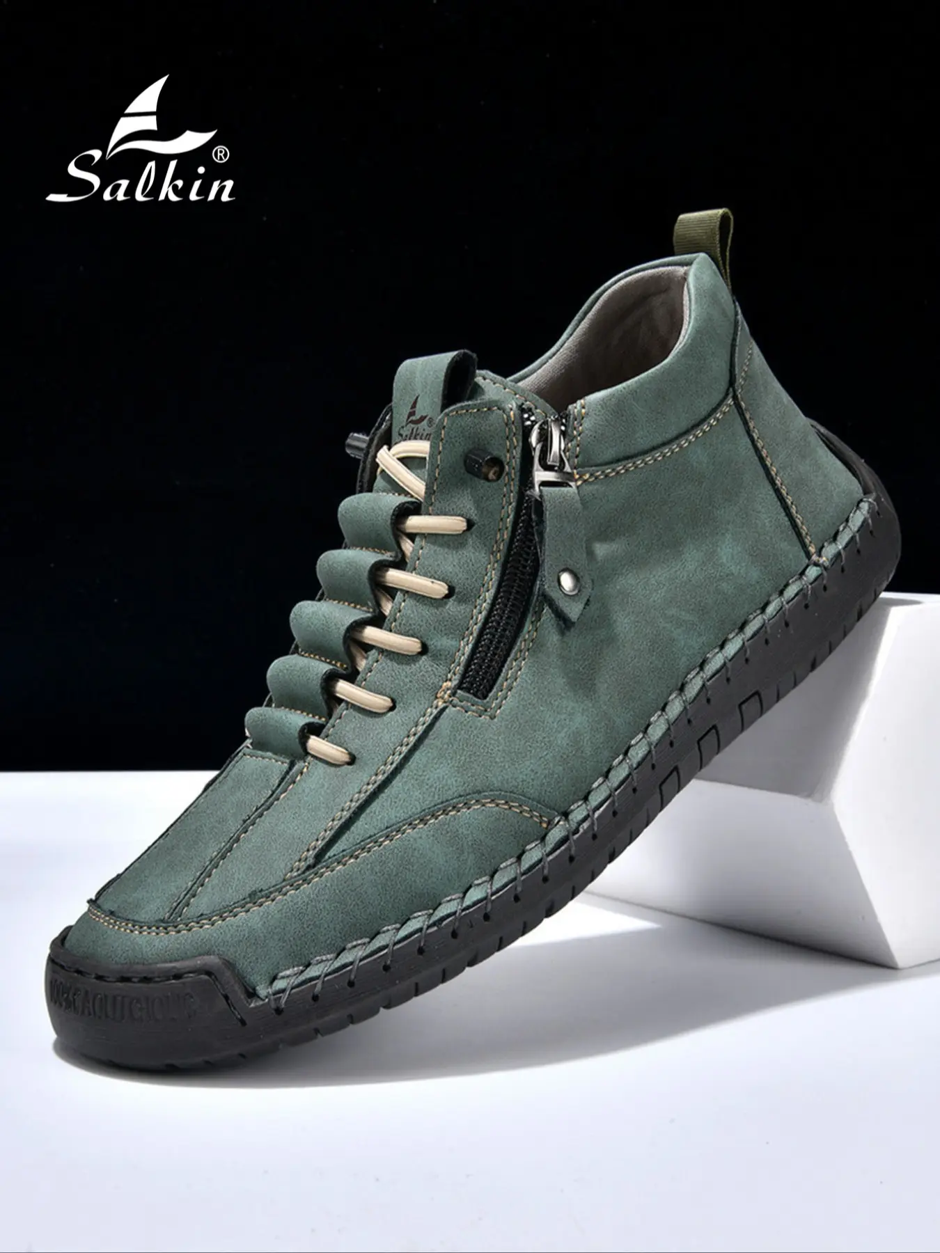 Salkin Men's Handcrafted Classic Fashion Boots with Zipper, Casual Low Top Side Zip and Drawstring Design, Ultimate Comfort for All-Day Wear, Available in Plus Sizes and Multiple Colors