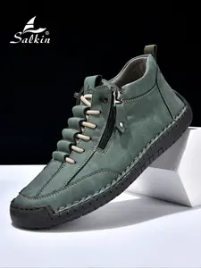 Salkin Men's Handcrafted Classic Fashion Boots with Zipper, Casual Low Top Side Zip and Drawstring Design, Ultimate Comfort for All-Day Wear, Available in Plus Sizes and Multiple Colors
