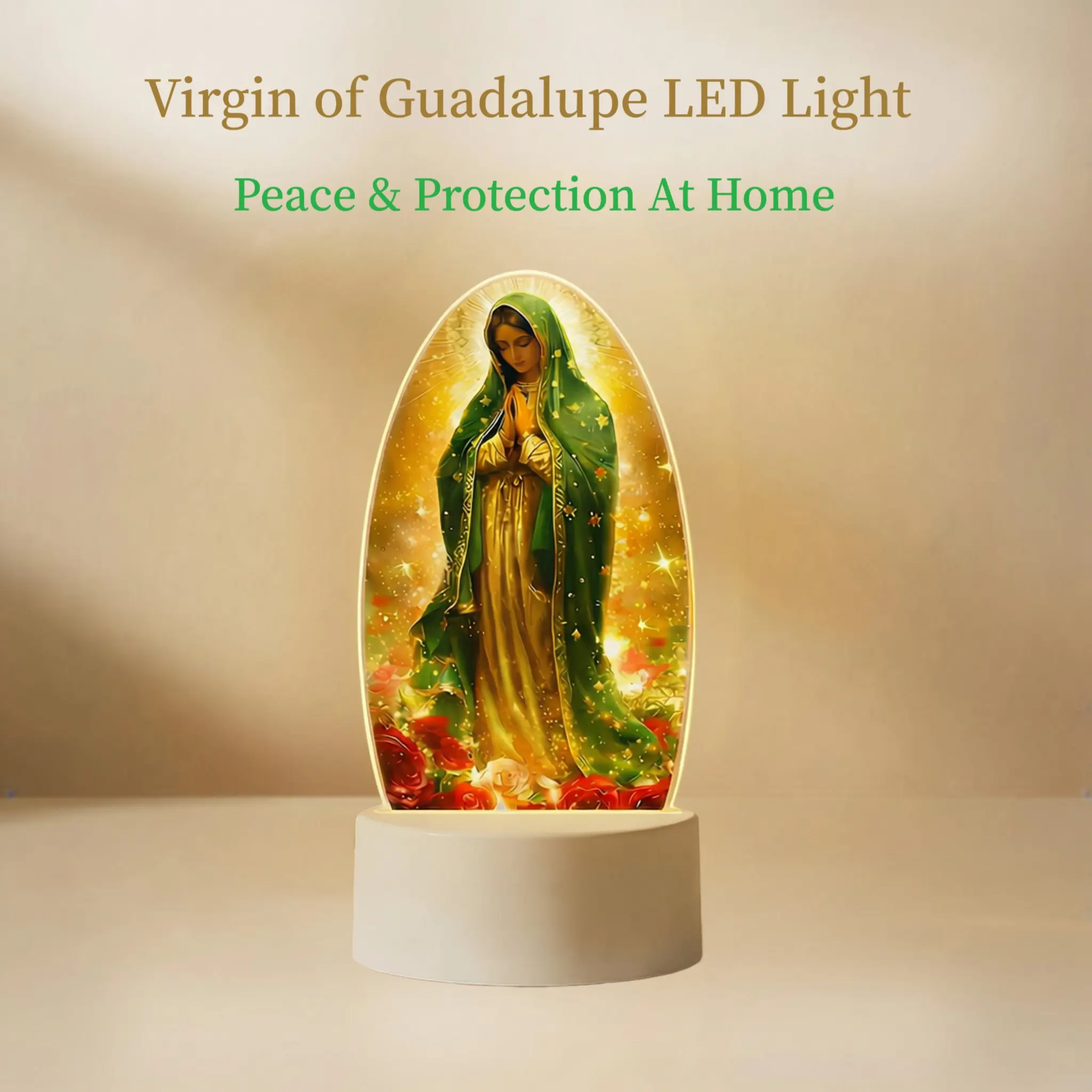 Sacred Our Lady of Guadalupe 3-Color USB Portable Lit Prayer Light - Ornate Boxed Catholic Religious Decor Ornaments, Faithful Warm Glow, Baptism Gift, Home Supplies (Thanksgiving-Easter Ready, Rose Motif)