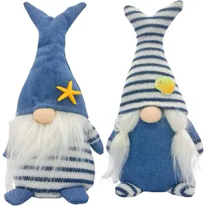 2Pcs Summer Beach Home Gnome Room Decorations, Women's Gifts Handmade Blue Ocean Kitchen Summer Layered Tray Decorations Beach Gnomes Plush,Birthday Gnome Gift