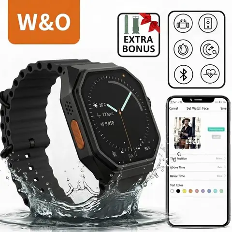 W&O Smartwatch Fitness Tracker for Android iOS 2.01" HD Touchscreen - Bluetooth Calling, Message Reminder, 100+ Sport Modes, Heart Rate & Sleep Monitor, IP67 Waterproof, Long Battery Life