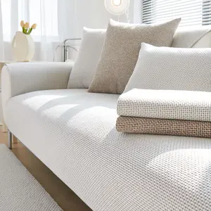 Minimalist Woven Sofa Cover,1 pc Pet Friendly Washable Sofa Pad for Dog & Cat, Soft Thick Non Slip Furniture Protector, Neutral Textured Slipcover, All-Season Living Room Decor, Fits Armchair/Loveseat/2-3-4 Seater & Sectional, Sofa Couch Covers