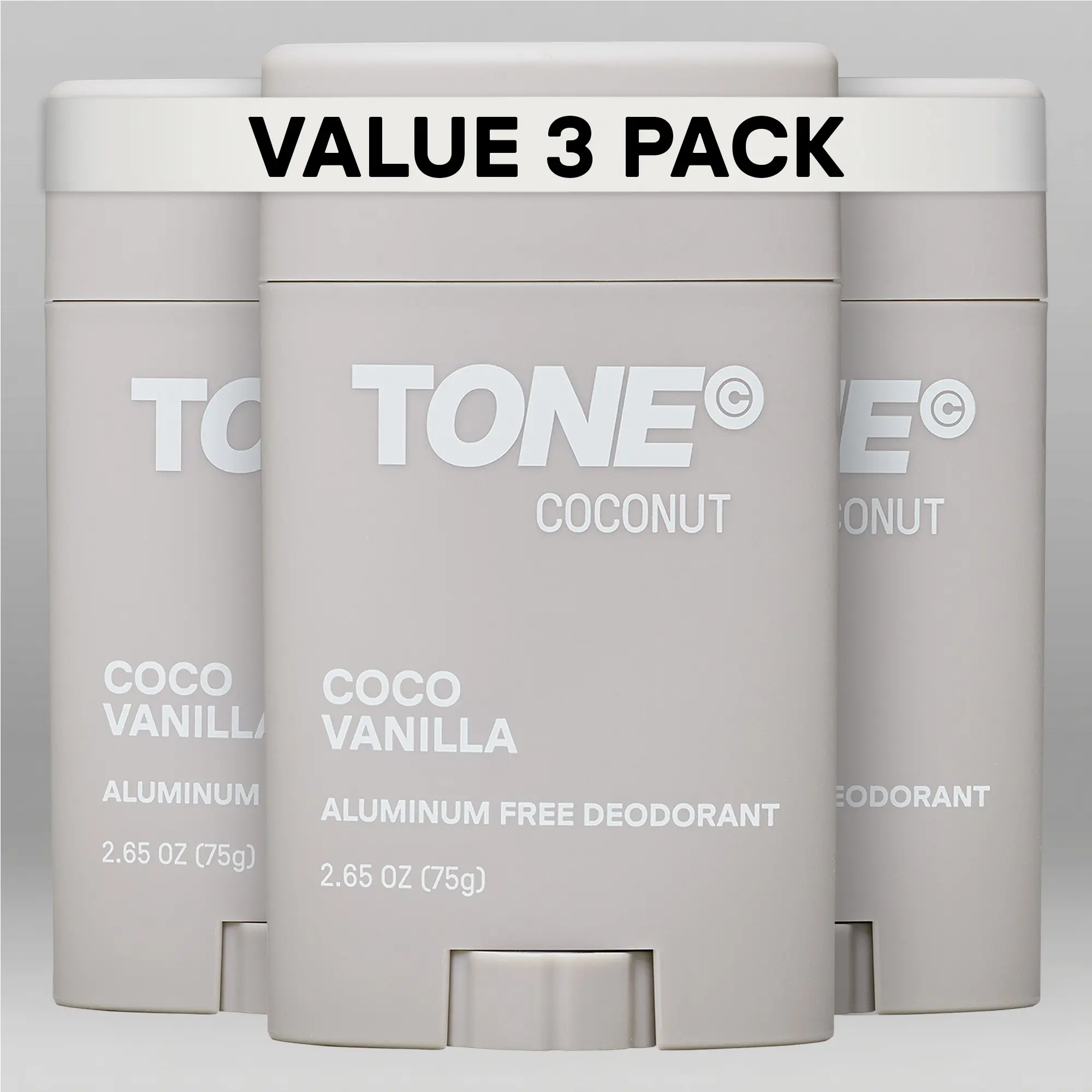 TONE Aluminum-Free Deodorant, Coconut, Up to 48-Hour Odor Protection, Magnesium & Probiotic Formula with Shea Butter, Paraben-Free, Dermatologist-Tested 3-Pack