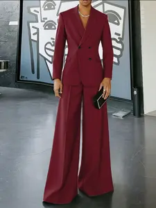 INCERUN Men's Fashion Simple Long Sleeve Solid Color Suit Jacket + Pants Two-Piece Set, Daily Office Wear, Stylish and Comfortable