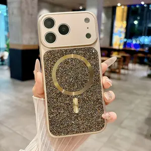 Suitable for iPhone 17 Pro Max/16 Pro Max/15 Pro/14/13 phone case, luxurious rhinestone magnetic charging full cover