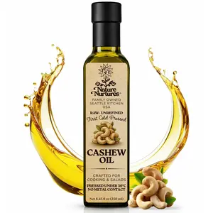 Cashew Oil for Cooking and Baking · Raw · Unrefined · First Cold-Pressed at Temperatures Below 30°C · Pressed Only Once · Without Metal or Wood Contact · Small Batch · Handcrafted in Seattle USA · 100% Pure & Natural · Also Loved for Skin and Hair