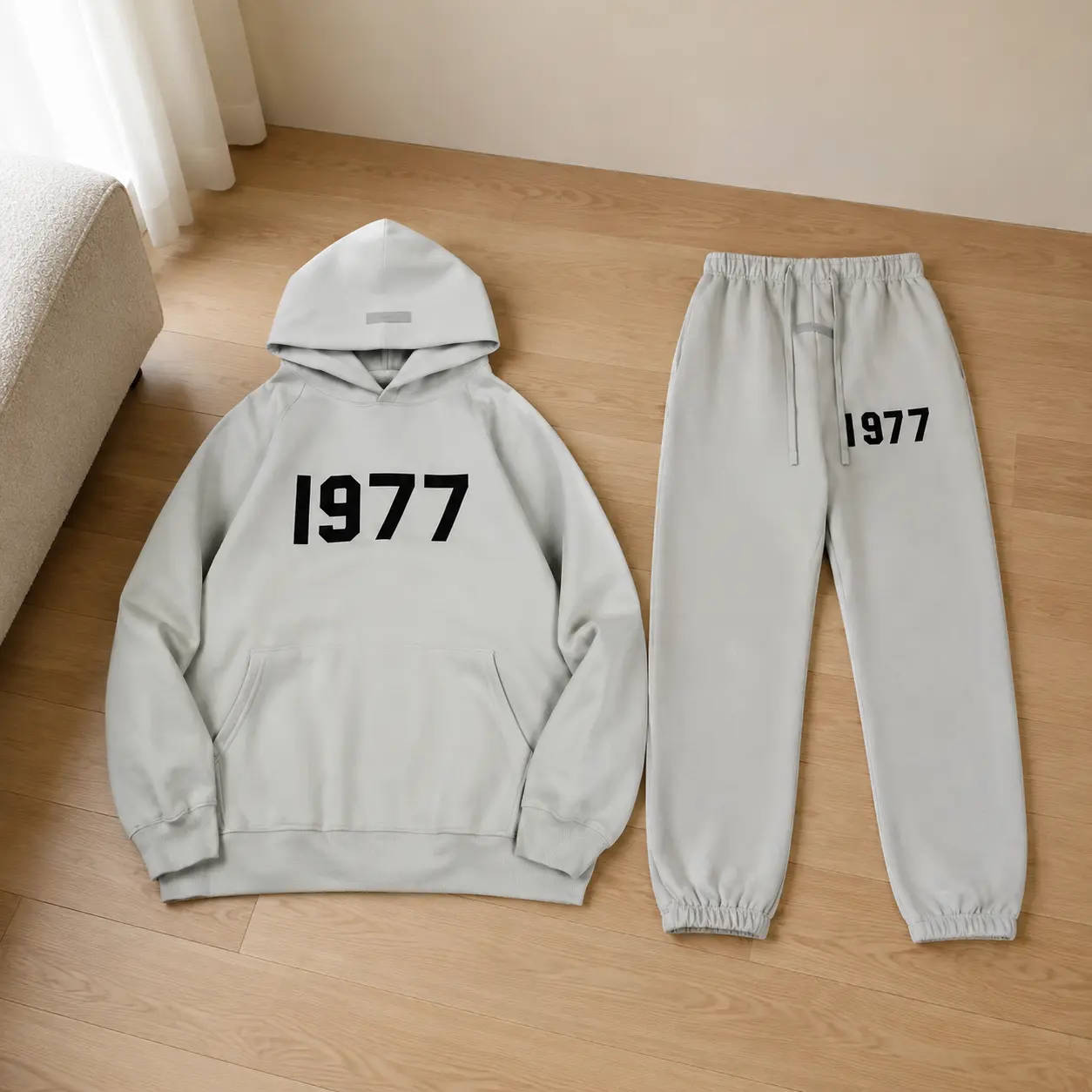 Unisex 1977 Essenn Hoodie & Joggers Set - Gray Colorway with Bold 1977 Print - Comfortable & Stylish Lounge Wear